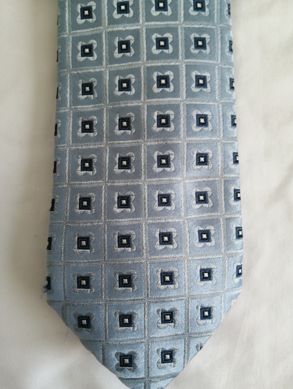 Hugo Boss 100% Silk Tie Jacquard Light Blue with Silver and Blue Grid Floral